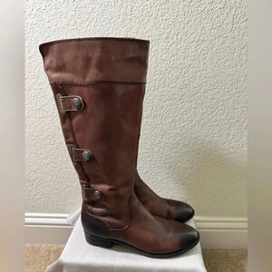 Arturo Chiang WomenTall Riding Boots Pull-On Brown Leather Distressed Side Zip 8